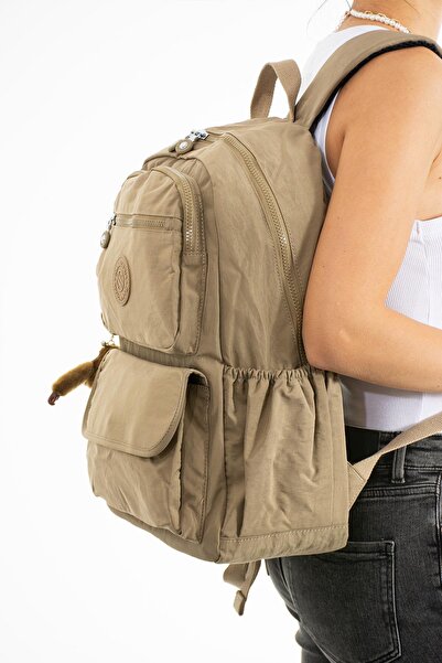 H&D COLLECTİON Unisex Water Resistant Fabric Large Size Light Gray Color School Travel Backpack with Laptop Compartment 3016