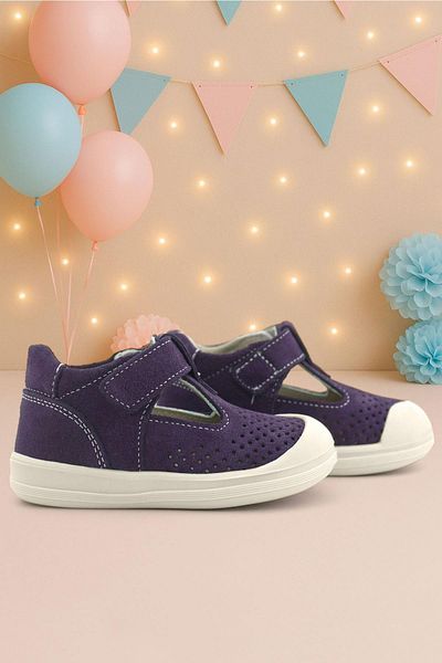 Rakerplus Shaun Genuine Leather Purple White Velcro Anatomical Baby Sandals