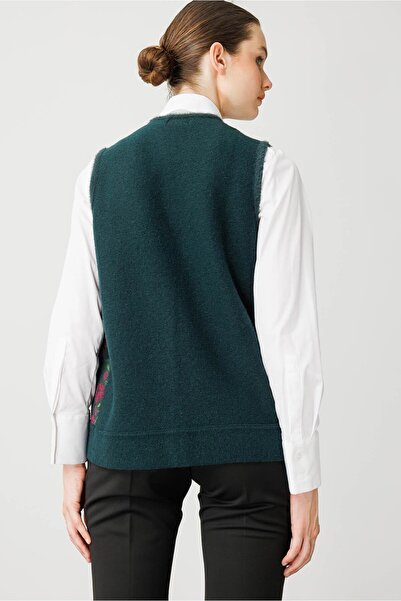 Desen Triko Women's Pıtırcık Floral Patchwork Felt Wool Vest Green_Plum