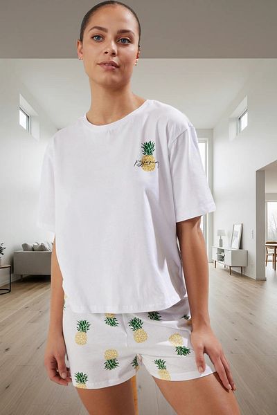 PayBuy Women's Summer Short Sleeve Cotton Pajamas Set Pineapple Pattern Comfortable High Quality