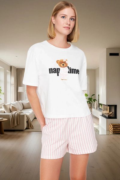 PayBuy Women's Summer Short Sleeve Cotton Pajamas Set Regular Fit Striped Pattern Special Design Perfect Fit