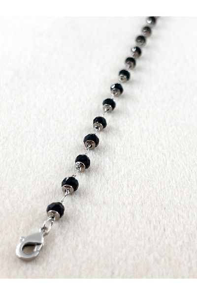 Siya Silver Black Natural Stone Steel Anklet