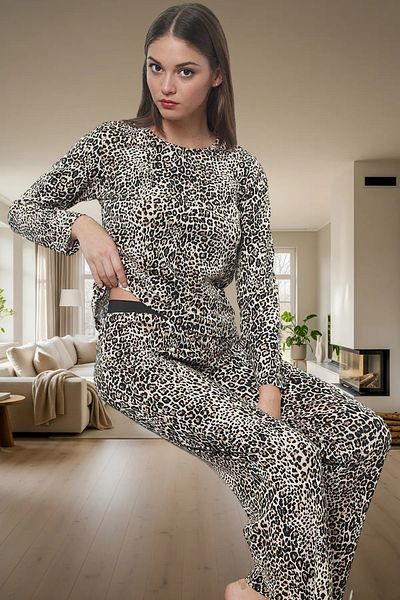 PayBuy Women's Stylish Leopard Print Cotton Pajamas Set Regular Fit Wide Leg Long Lasting Comfortable Use