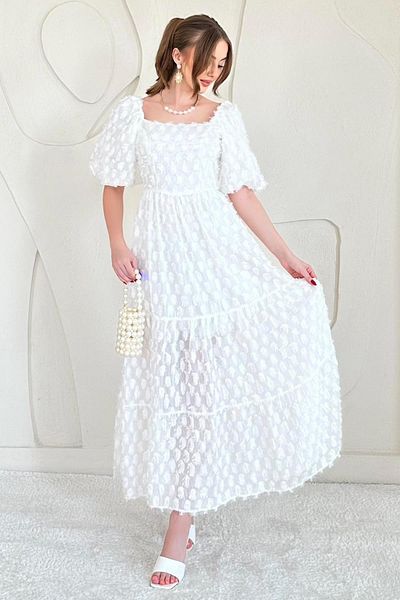 Elbee Fashion Woman Balloon Sleeve Detailed Lined Dress