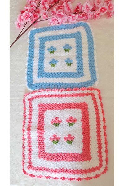 SOUL BY A&B Hand Knitted 2-Pack Bath Towel Bath Scrubber Pink Blue Mother Father Bride Groom Soft Washcloth