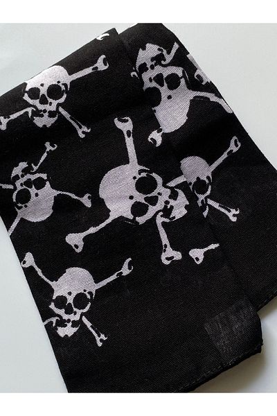 kurukafagift Bandana Black Skull Printed Cotton Viscose Square Model