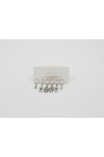Sumen Butik Stoned Silver and Gold Color Steel Earring Set
