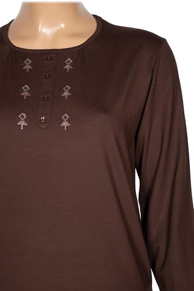Pıtırcık Cimariva Γυναικεία Joy Plus Size O Neck Robe Κεντημένη καφέ μπλούζα