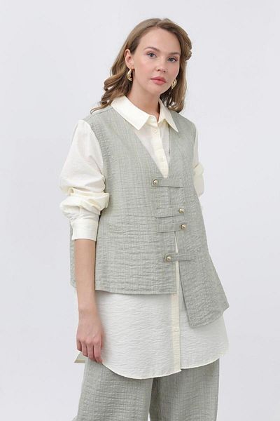 Puane Women's Front Vest Look Epaulet Trousers Suit 14327Tks