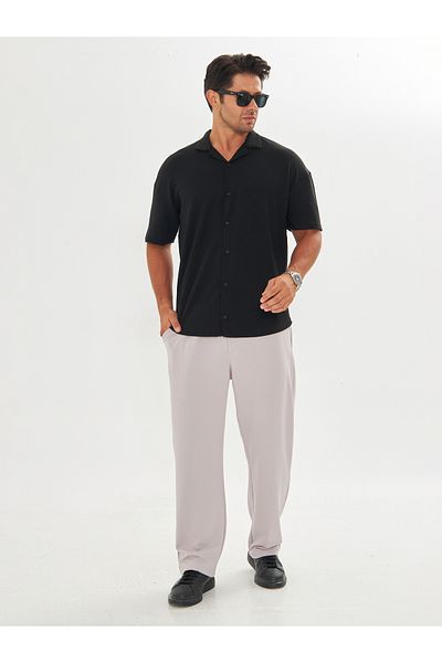 ZİNOX Men's Short Sleeve Oversize Turtleneck Twist Pattern Casual Shirt
