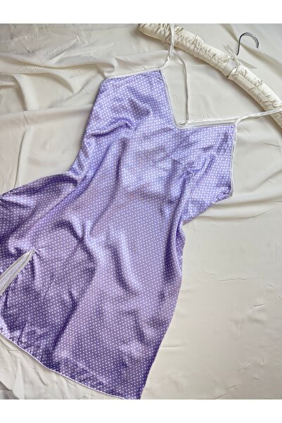 ROZENİN LINGERIE Basic Desenli Arkası Çarpraz Saten Mini Elbise Gecelik