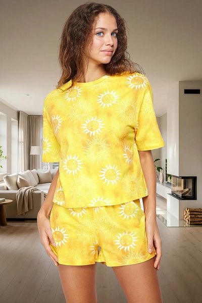 PayBuy Women's Summer 100% Cotton Sun Pattern Short Sleeve Pajama Set Perfect Fit Professional Appearance