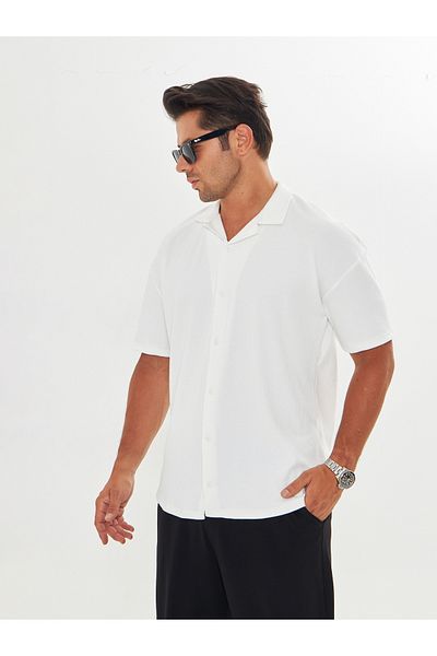 ZİNOX Men's Short Sleeve Oversize Turtleneck Twist Pattern Casual Shirt