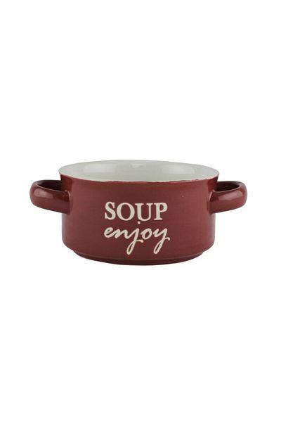 gogiva Ceramic soup bowl with handles, red, 400 ml, diameter 12 cm
