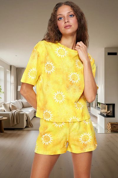 PayBuy Women's Summer 100% Cotton Sun Pattern Short Sleeve Pajama Set Perfect Fit Professional Appearance