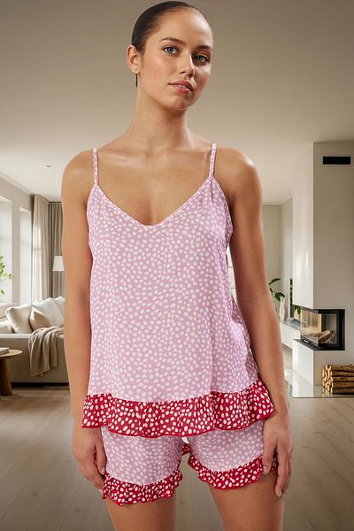 PayBuy Women's Viscose Shorts Pajama Set Polka Dot Pattern V-Neck Regular Fit Summer Carefully Selected