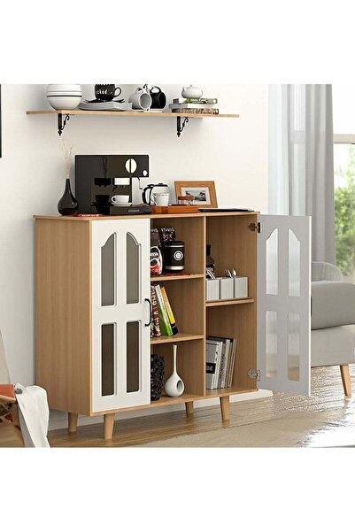 AGD Multipurpose Coffee Corner Cabinet, Kitchen Bakers, with Wooden Spice Rack and Cup Hanging, Perf