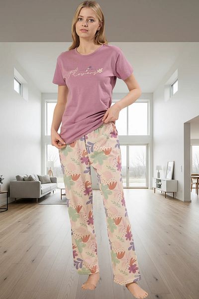 PayBuy Women S Floral Crew Neck Cotton Short Sleeve Pajama Set Comfortable Fit Elegant Design