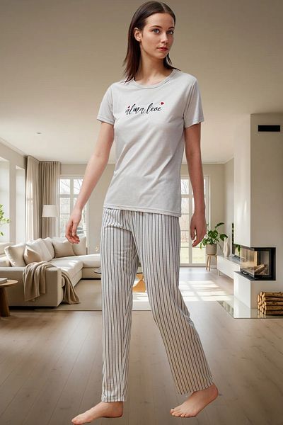PayBuy Women's Striped Pajama Set Comfortable Knitted Fabric Modern Style Premium Quality Trend Design