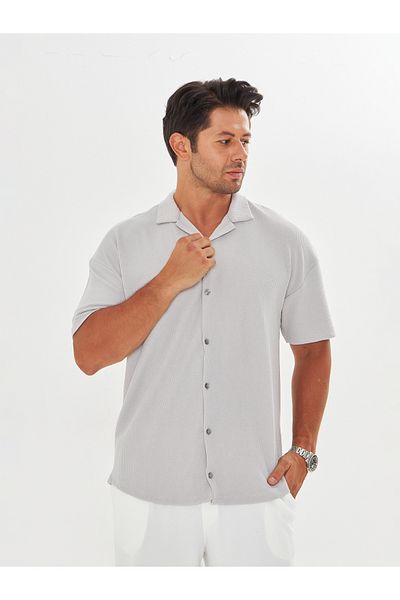 ZİNOX Men's Short Sleeve Oversize Turtleneck Twist Pattern Casual Shirt