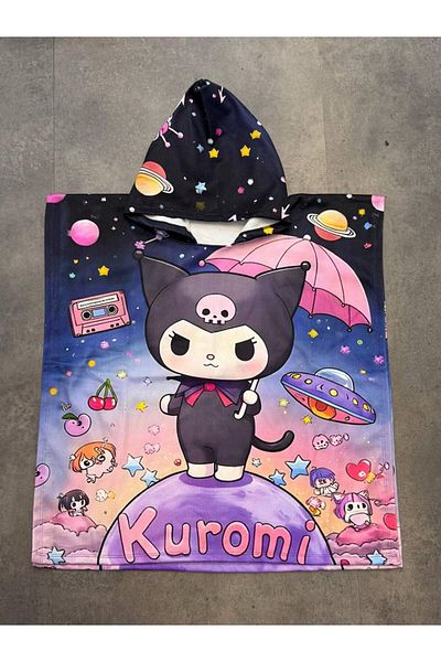Arya Nisa Kids Παν towel παραλίας Kız Çocuk Kuromi και Φίλοι Χαρακτήρα Ροζ - Μαύρο Πόντσο καλοκαιρινή σεζόν βαμβακερές