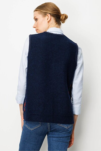 Desen Triko Kadın Pıtırcık Çiçekli Patchwork Keçe Yün Yelek K.Kiremit