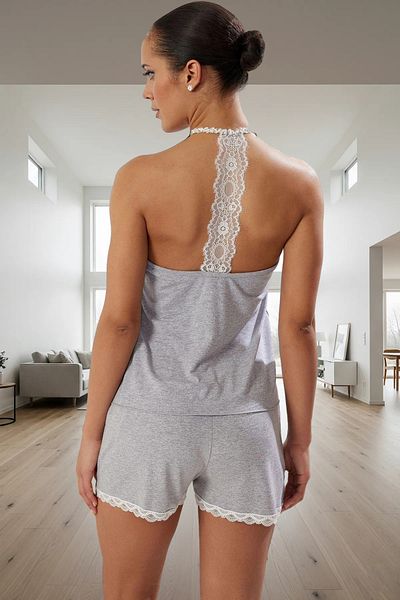PayBuy Women's Melange Lace Detailed Thin Strap Viscose Pajama Set Comfortable Use Comfortable Cut