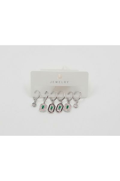 Sumen Butik Stoned Silver and Gold Color Steel Earring Set