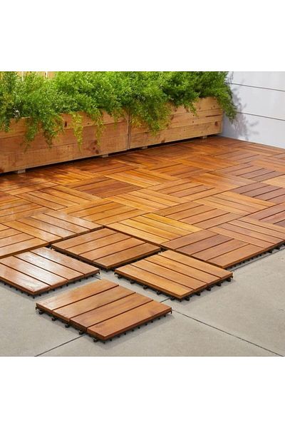 genric FFD Pack of 10 Interlocking Wooden Deck Tiles - Waterproof Hardwood Flooring for Outdoor Patio
