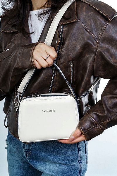İMAKS Faux Leather Stylish Small Size Cross Strap Hand and Shoulder Bag White S427