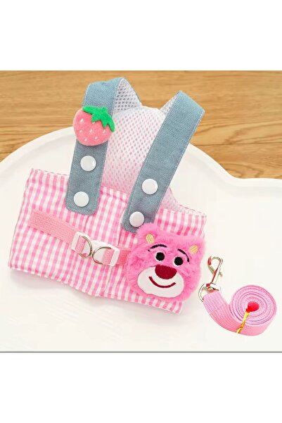 Payidar Hediyelik ŞAPKALI GÖĞÜS TASMASI SET PEMBE AYICIKLI (3 PARÇA) Nefes Alabilir Ve Konforlu KÖPEK/KEDİ