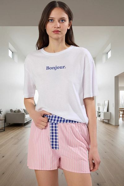 PayBuy Women's Cotton Striped Pajamas Set Comfortable Summer with Shorts Long Lasting Durable Material High Quality