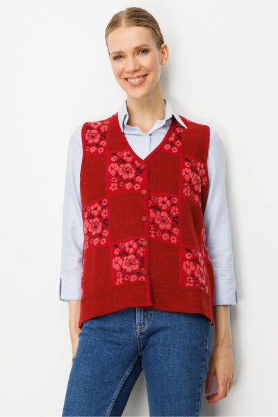 Desen Triko Women's Pıtırcık Floral Patchwork Felt Wool Vest Y.Red_Y.S.Pink