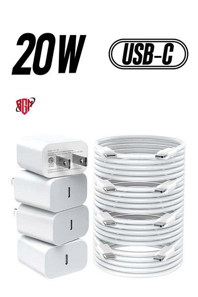 Shopi Fast Charger iPhone, 20W PD USB C Wall Charger 4 Pack with 6FT Fast Charging Cable