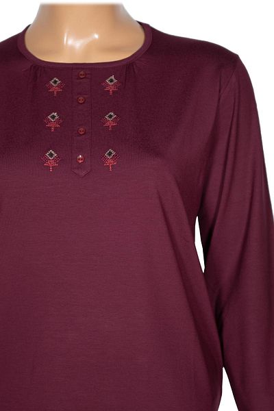 Pıtırcık Cimariva Women's Neşe Plus Size O Neck Robe Embroidered Burgundy Blouse
