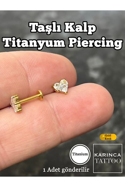 Karınca Piercing Heart Stone Gold Gold Color Titanium Piercing Forward Helix Flat Conch Earlobe Tragus Earring