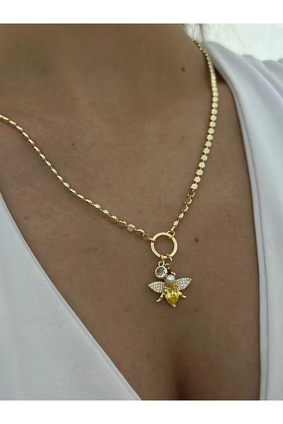 MyladyAccessoriess Crushed Chain and Bee Detail Steel Necklace