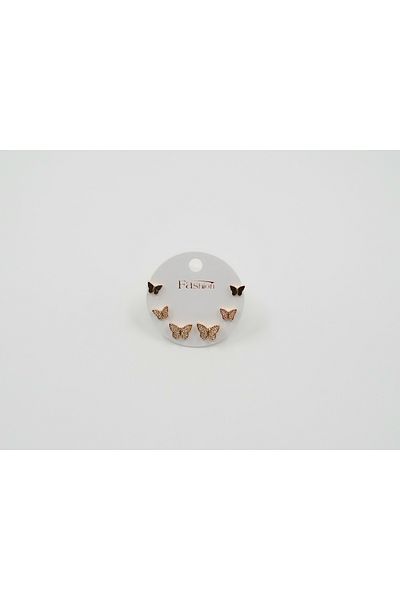 Sumen Butik Butterfly Figured Steel Earring Set Gold and Silver Color
