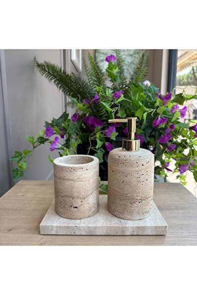 LİSPERA Travertine Marble Bathroom Set, Travertine Marble Triple Bathroom Set, Home Gift