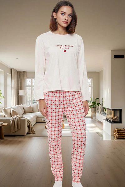 PayBuy Women's Cotton Long Sleeve Pajamas Set Heart Plaid Comfortable Design Trend Elegant