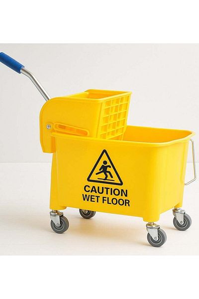 ALMUFARREJ Mop Bucket With Wheel And Wringer Yellow 20 Liters