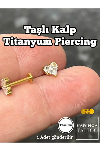 Karınca Piercing Heart Stone Gold Gold Color Titanium Piercing Forward Helix Flat Conch Earlobe Tragus Earring