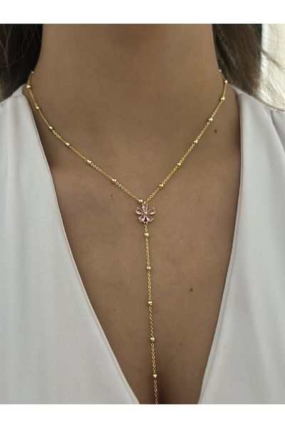 MyladyAccessoriess Flower Detail Steel Y Necklace