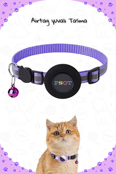 PSGT Boyun Bandı Ayarlanabilir Kedi Etiketi Yaka İle Airtag yuvalı Tasma