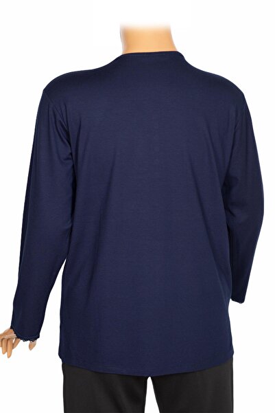 Pıtırcık Cimariva Women's Neşe Plus Size O Neck Robe Embroidered Navy Blue Blouse