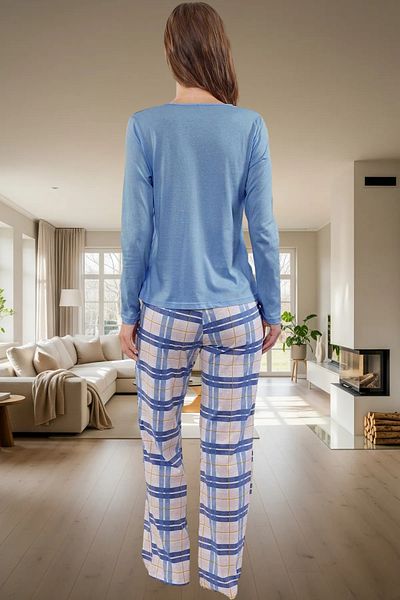 PayBuy Women's Comfortable V-Neck Cotton Pajamas Set with Plaid Pattern Pipe Leg Quality Craftsmanship High Quality