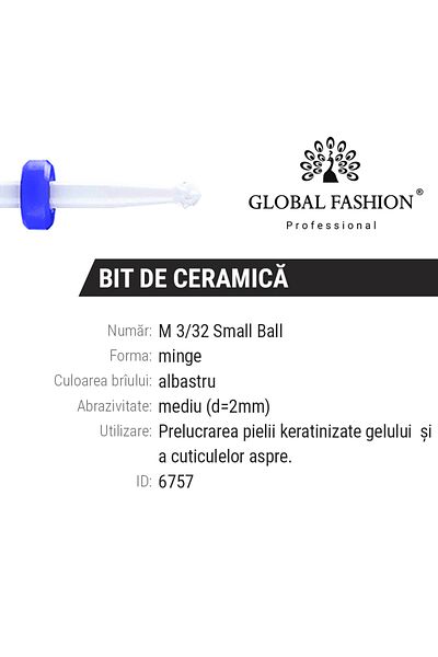 global fashion Ceramic bit, cuticle, blue, M 3/32 Small Ball (M)
