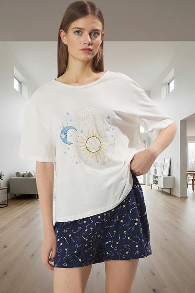 PayBuy Women's Short Sleeve Crew Neck Cotton Pajama Set Premium Quality Comfortable Cut Trend Design