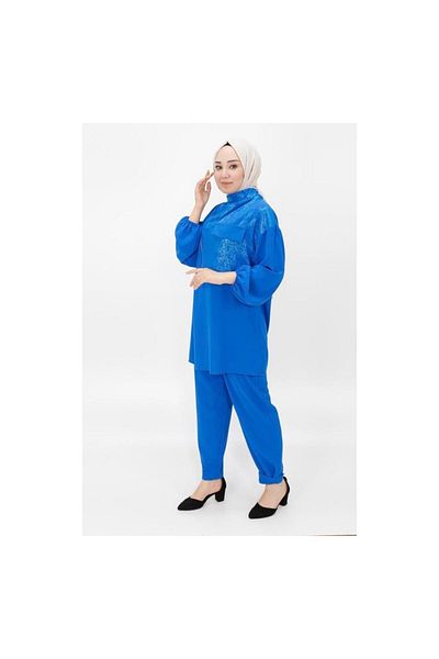 Puane Aerobin Fabric Collar Zipper Detail Double Women's Suit 14207
