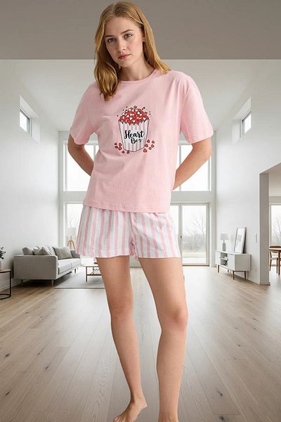 PayBuy Women's Cotton Striped Pajama Set Short Sleeve Crew Neck Summer Modern Style Comfortable and Stylish